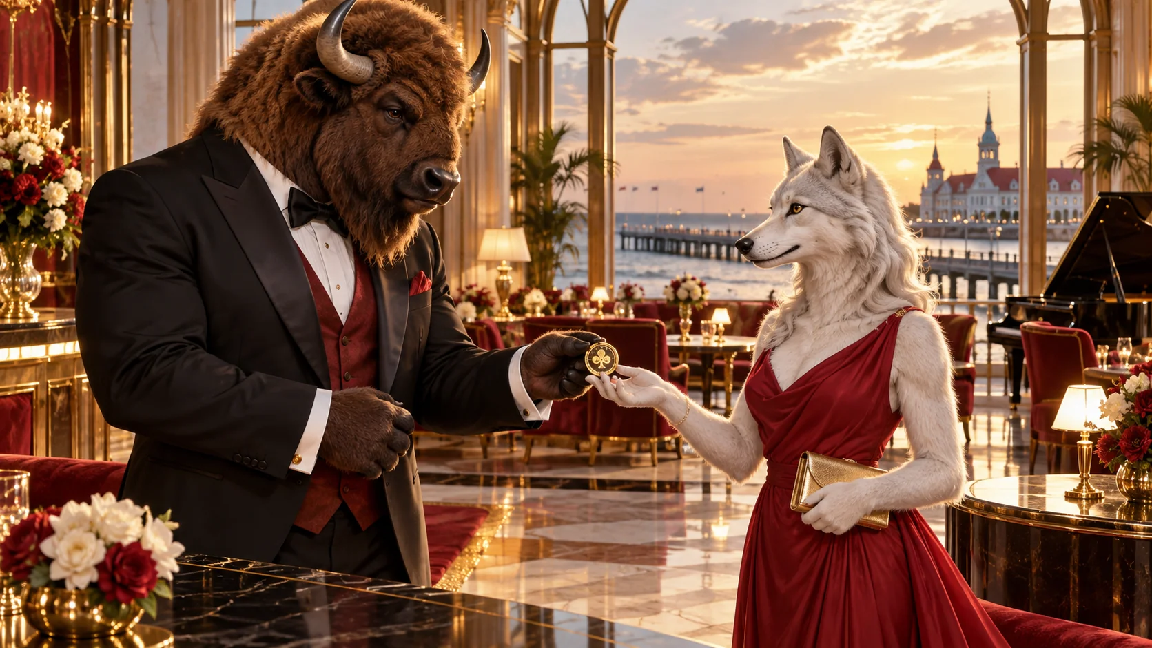 Postacie Bizzo Casino w scenie klubu VIP.